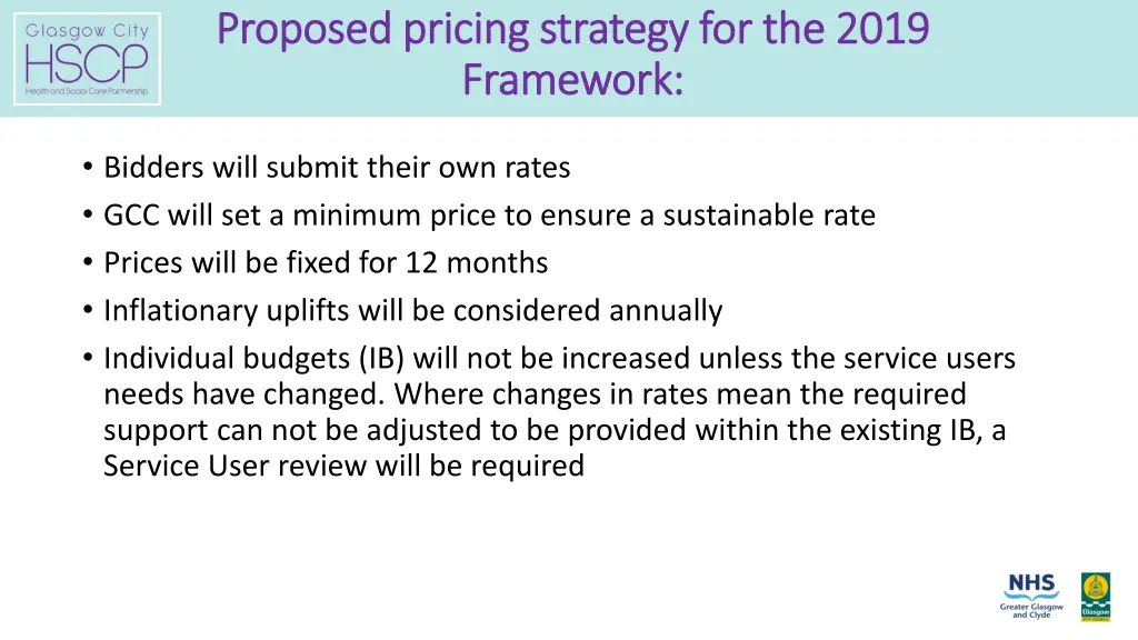 proposed pricing strategy for the 2019 proposed
