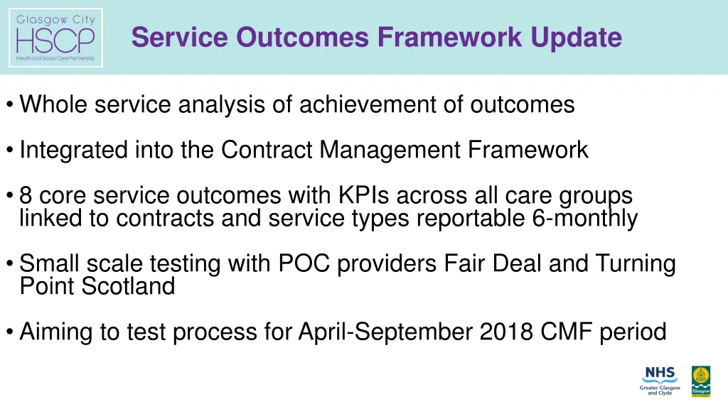 service outcomes framework update