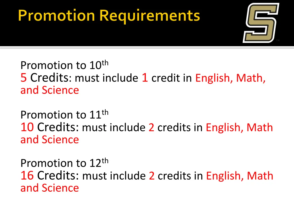 promotion to 10 th 5 credits must include