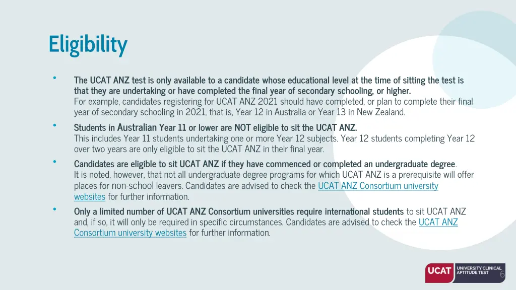 eligibility that they are undertaking or have