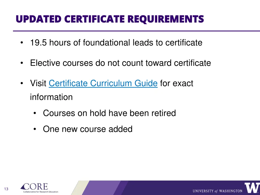 updated certificate requirements updated