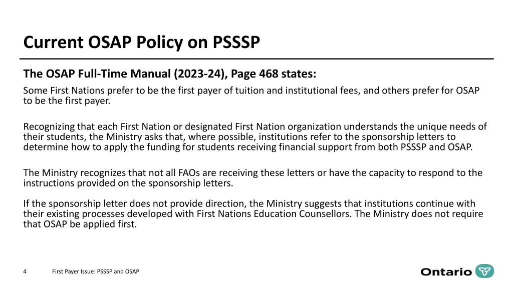 current osap policy on psssp