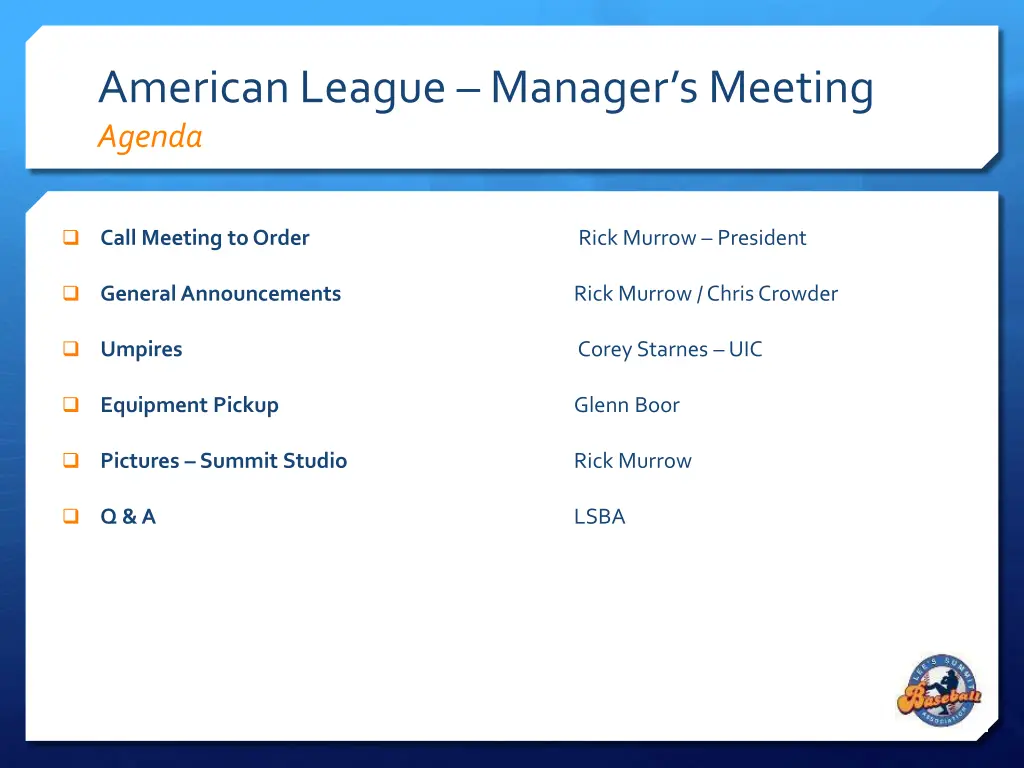 american league manager s meeting agenda