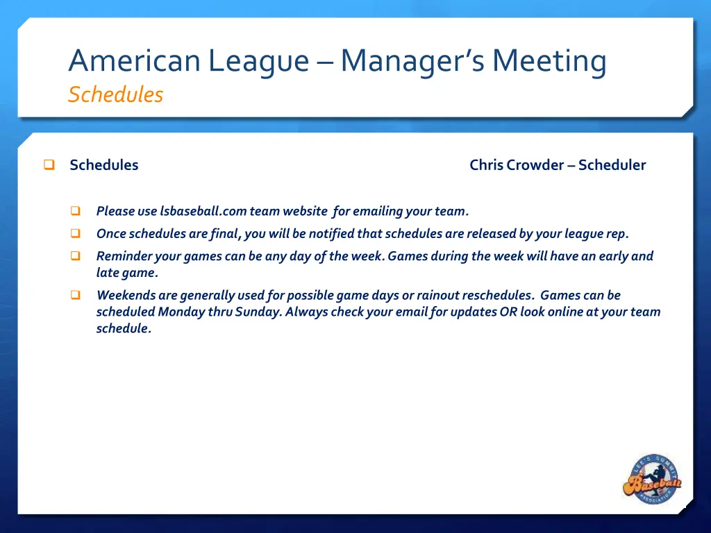 american league manager s meeting schedules