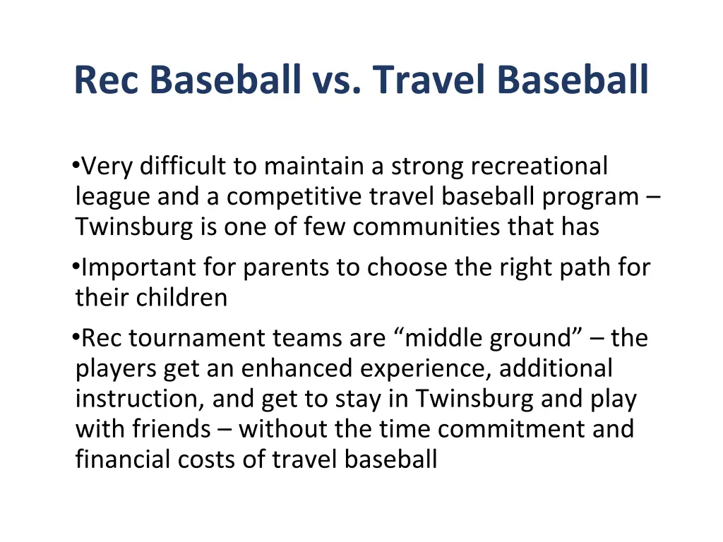 rec baseball vs travel baseball