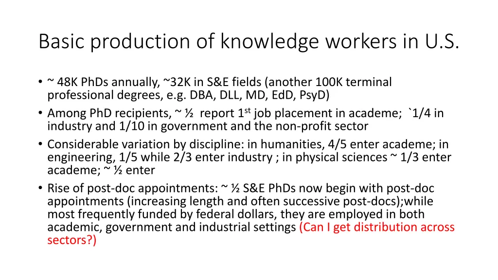 basic production of knowledge workers in u s