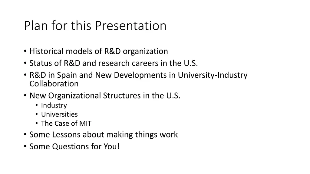 plan for this presentation