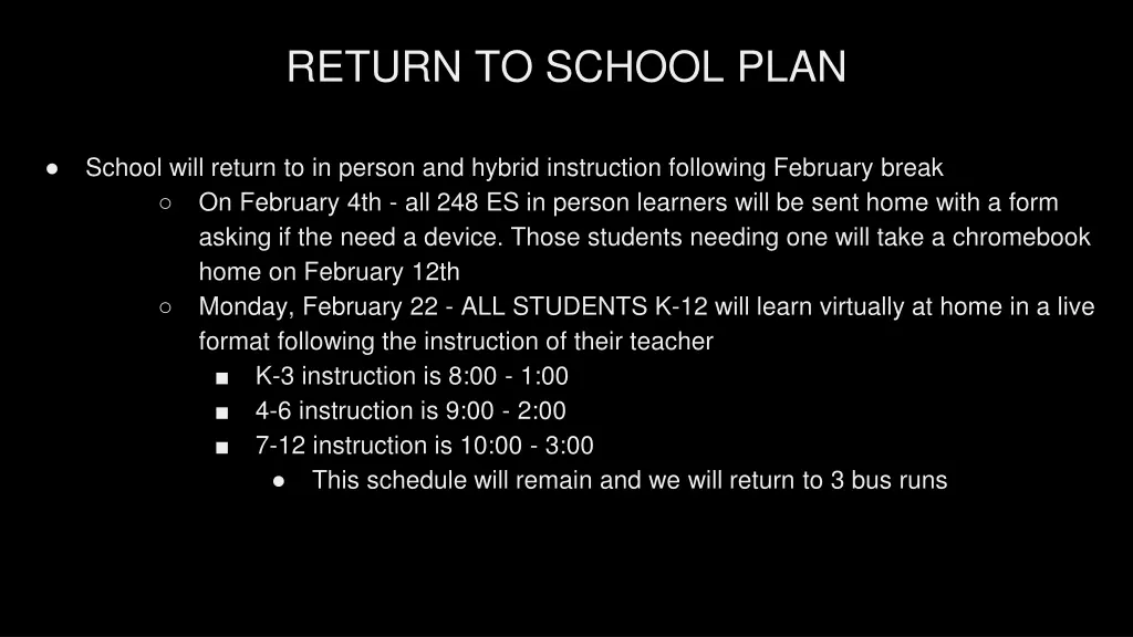 return to school plan