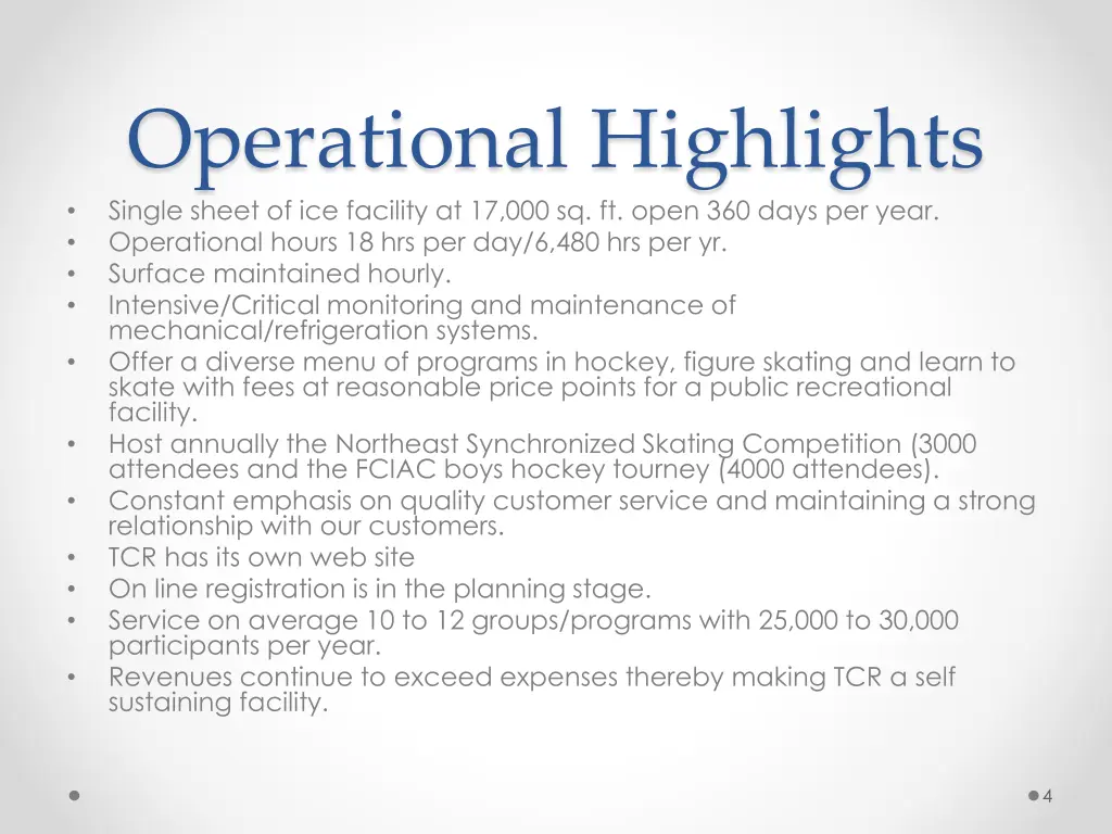 operational highlights single sheet