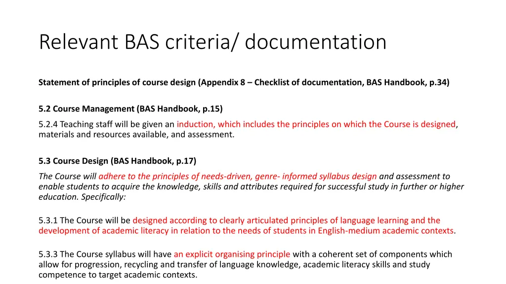relevant bas criteria documentation