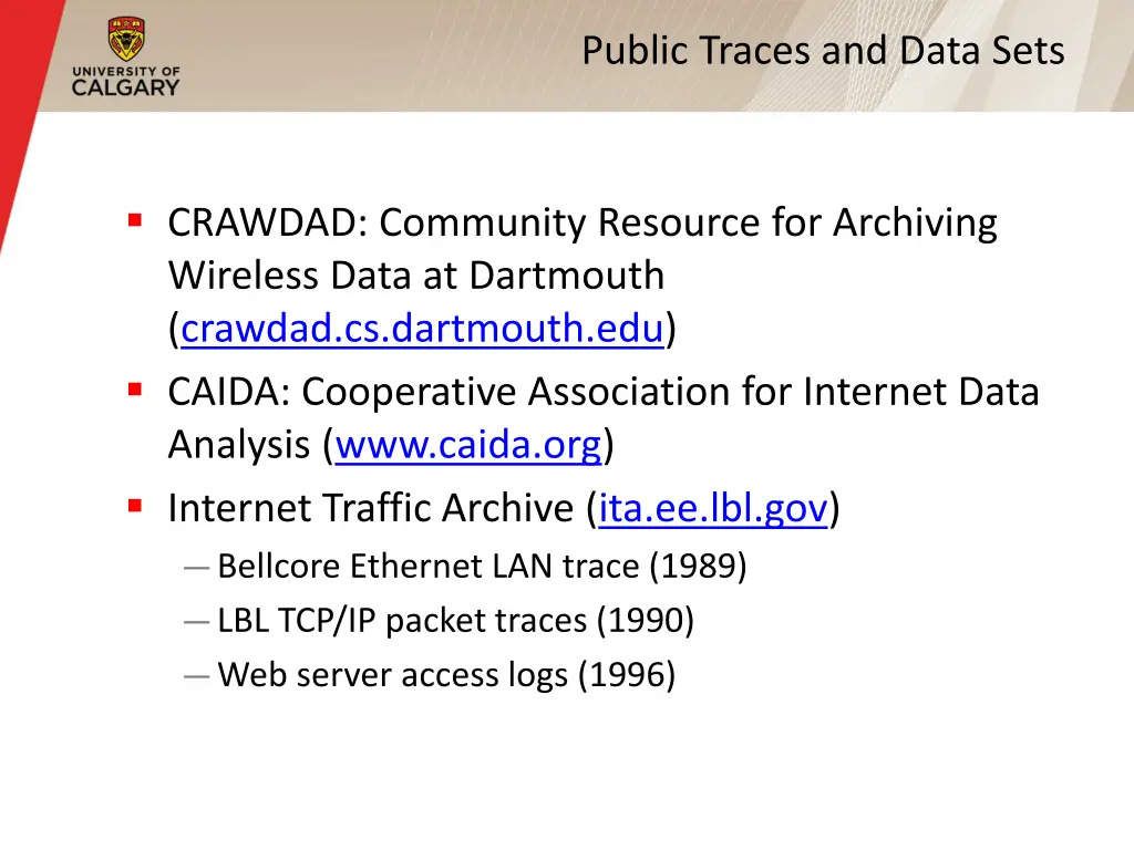 public traces and data sets