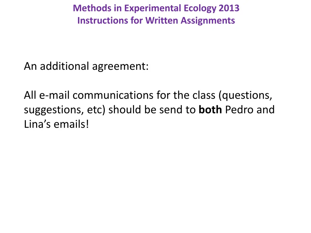 methods in experimental ecology 2013 instructions 1