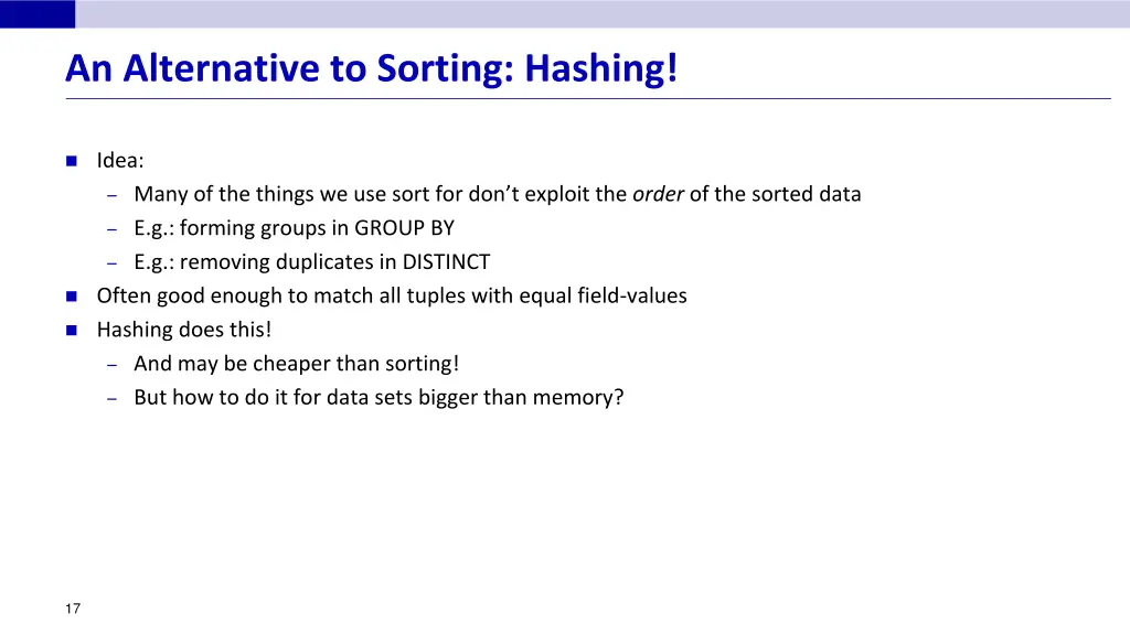 an alternative to sorting hashing