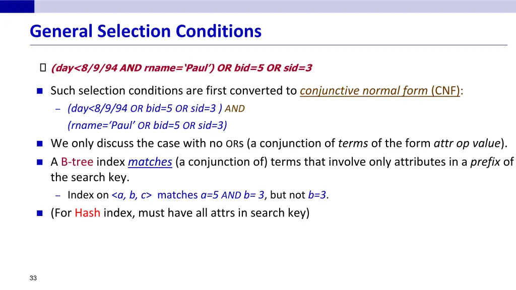 general selection conditions