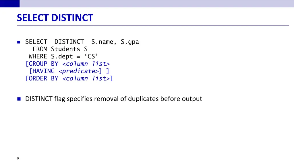 select distinct