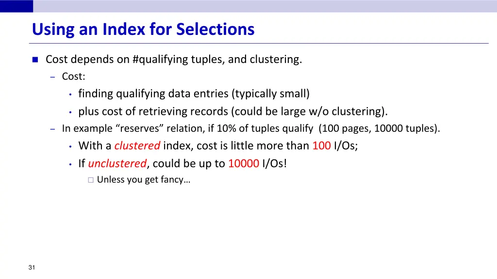 using an index for selections