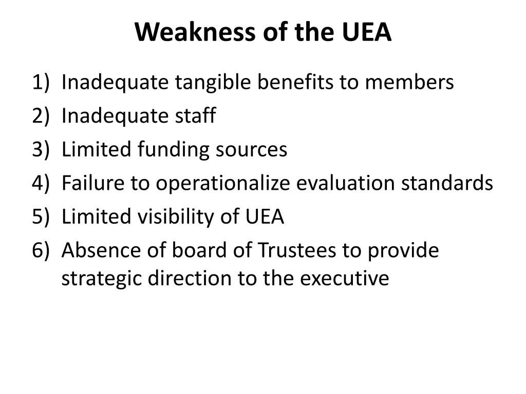 weakness of the uea