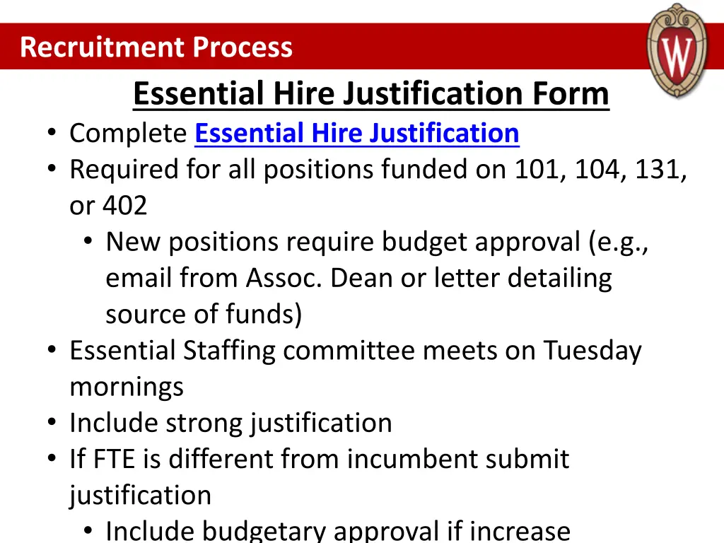 recruitment process essential hire justification
