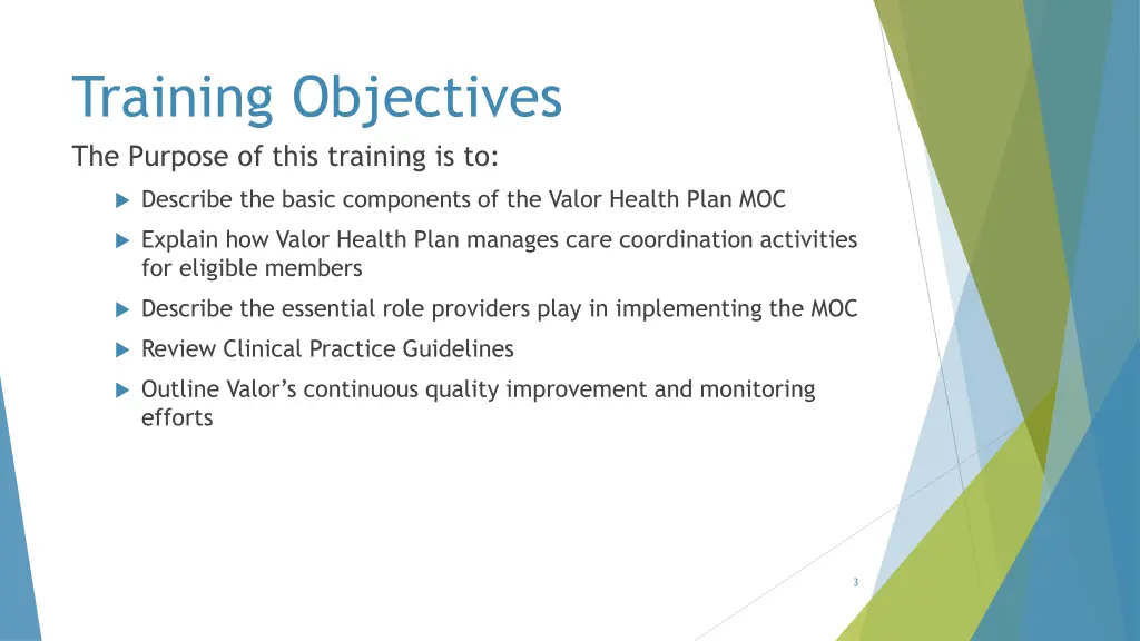 training objectives the purpose of this training