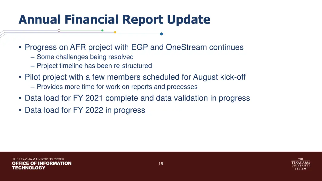 annual financial report update
