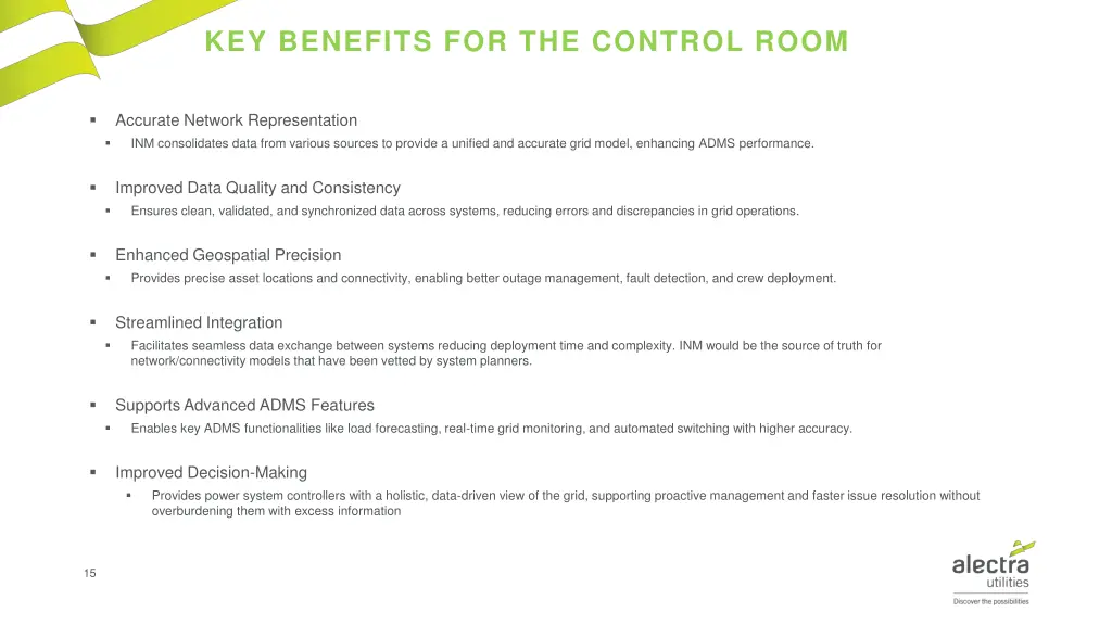 key benefits for the control room
