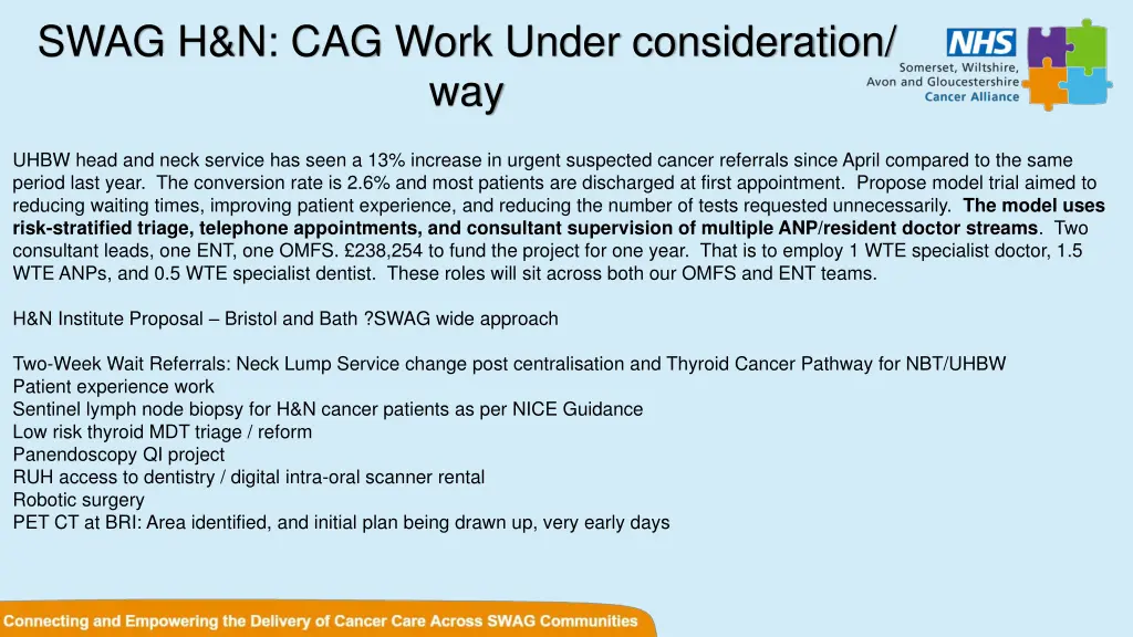 swag h n cag work under consideration way