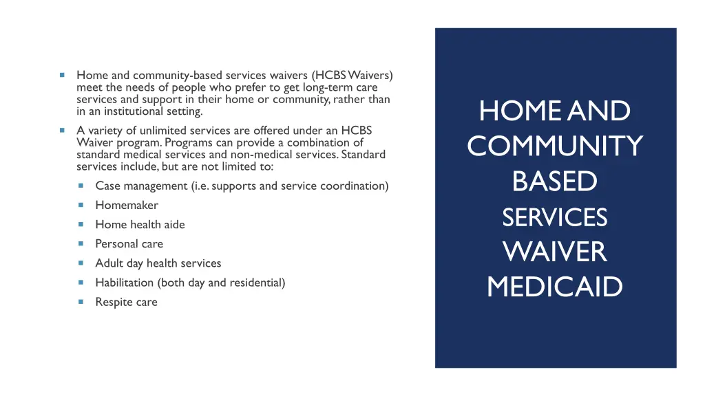 home and community based services waivers hcbs