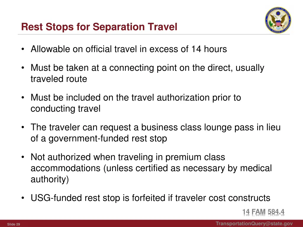 rest stops for separation travel