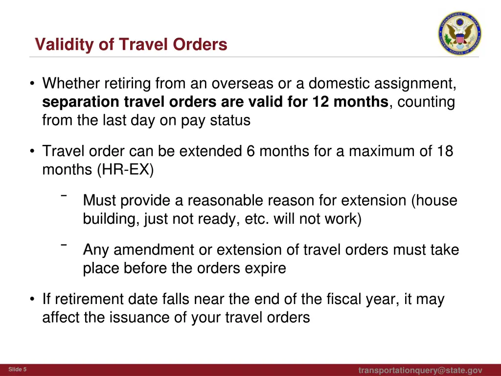 validity of travel orders