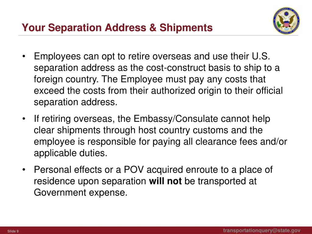 your separation address shipments