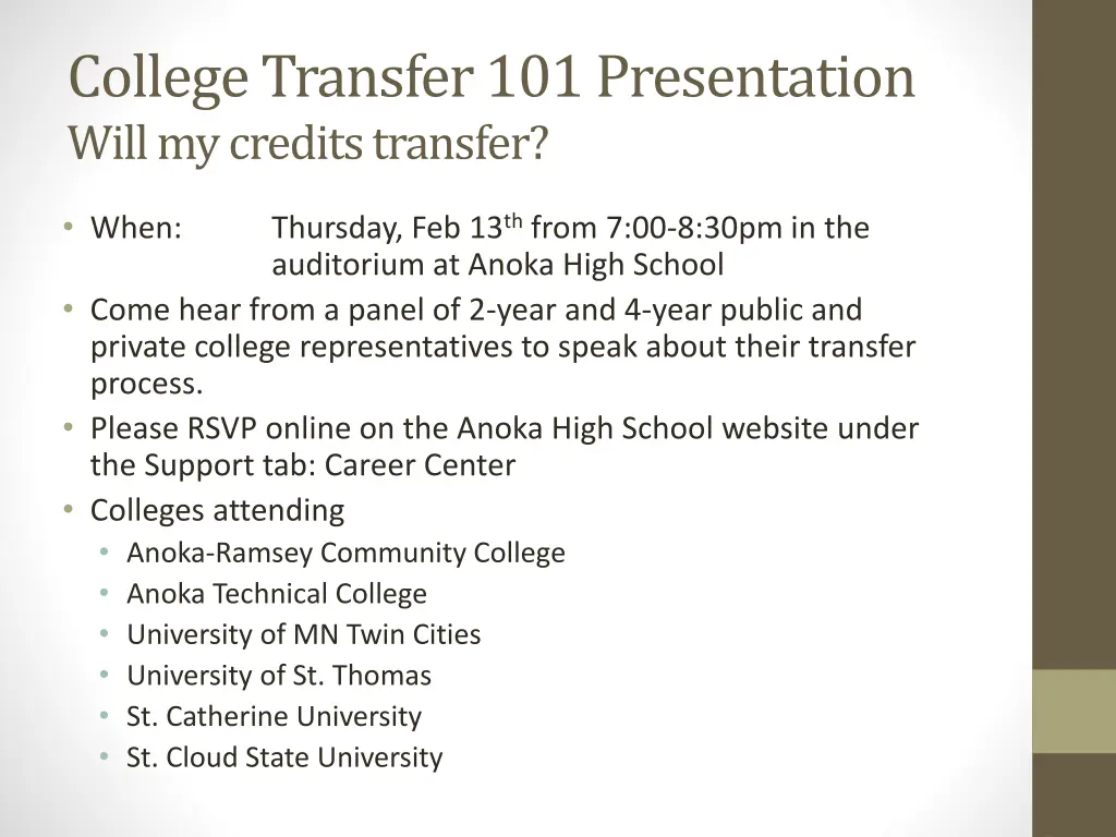 college transfer 101 presentation will my credits