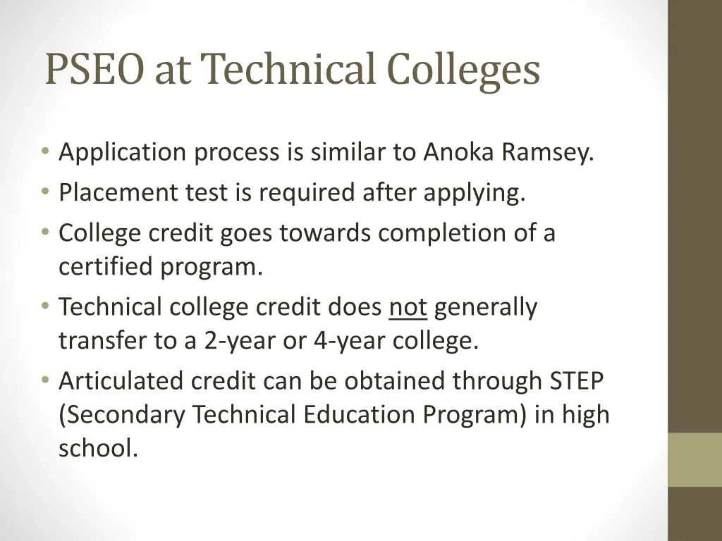 pseo at technical colleges