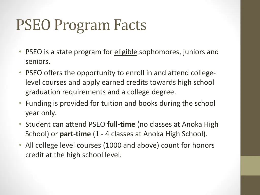 pseo program facts