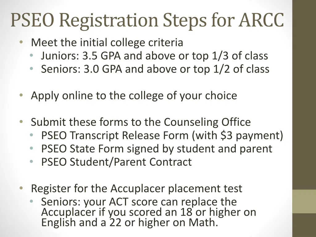 pseo registration steps for arcc meet the initial