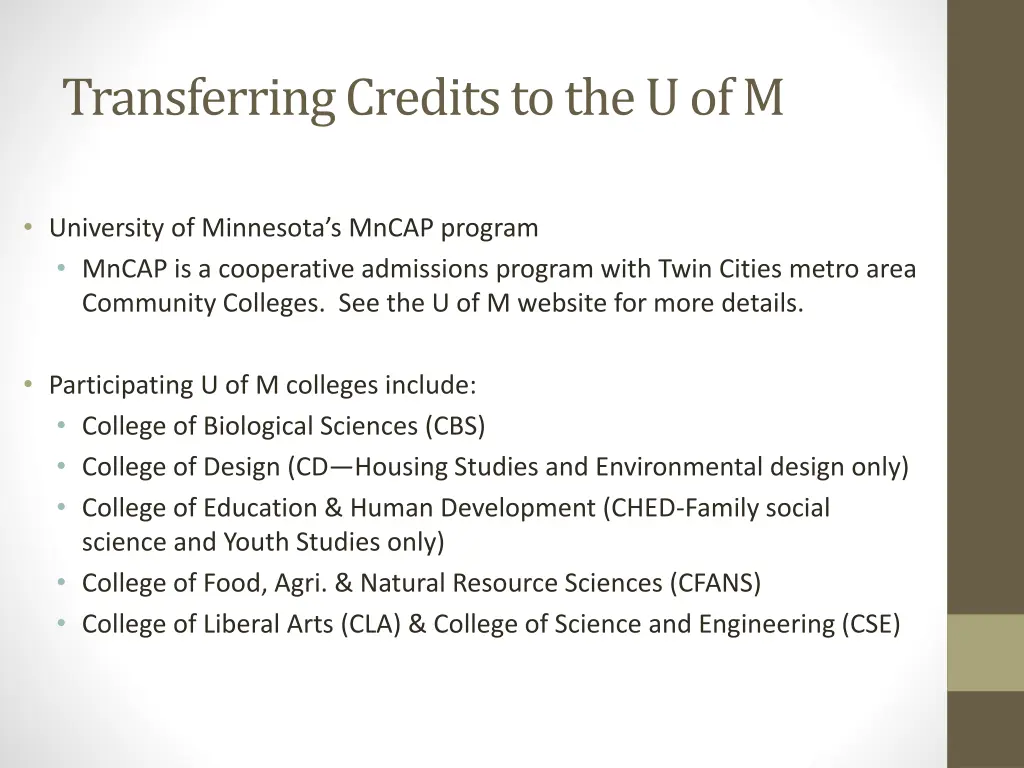 transferring credits to the u of m