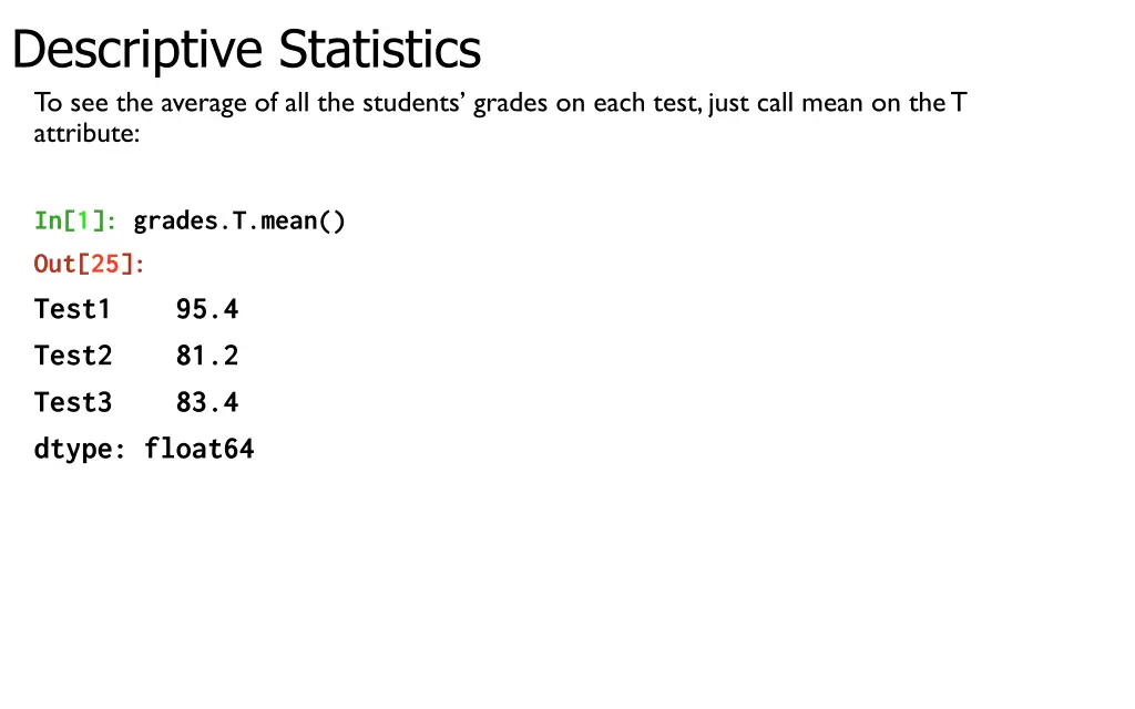 descriptive statistics to see the average