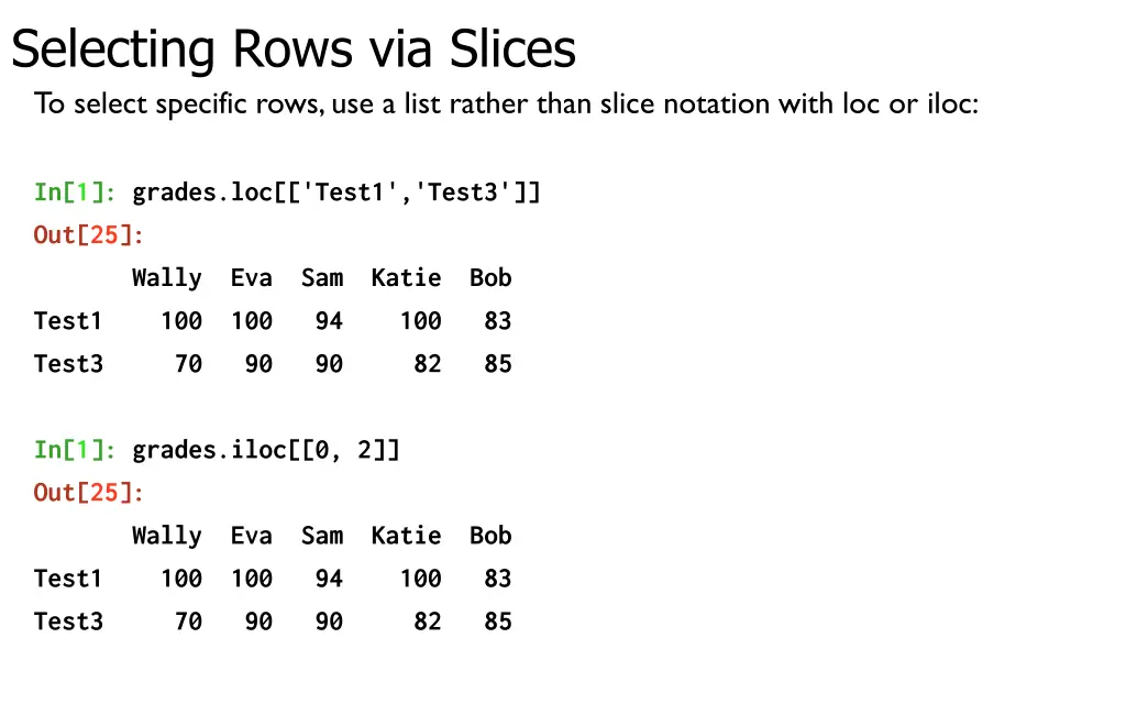 selecting rows via slices to select specific rows