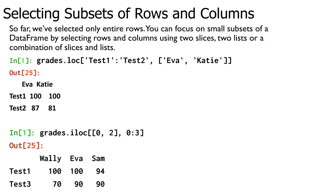 selecting subsets of rows and columns