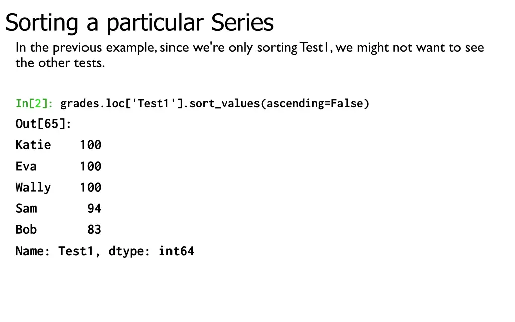 sorting a particular series in the previous