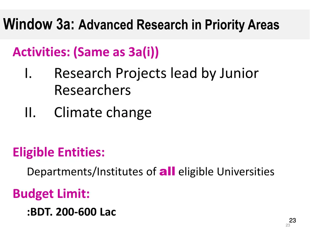 window 3a advanced research in priority areas