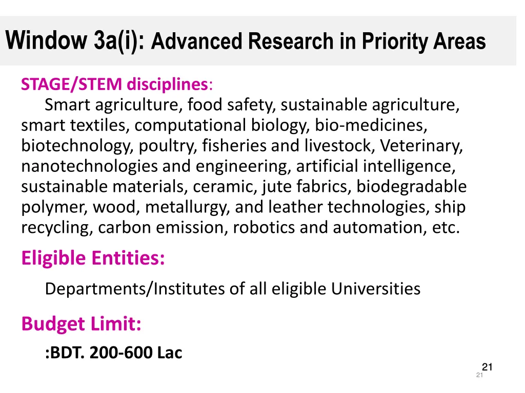window 3a i advanced research in priority areas