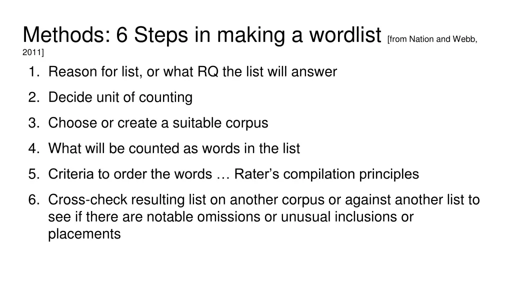methods 6 steps in making a wordlist from nation