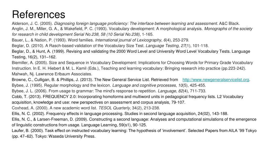 references alderson j c 2005 diagnosing foreign