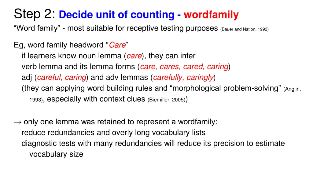 step 2 decide unit of counting wordfamily word