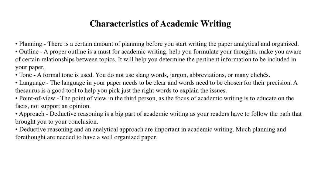 characteristics of academic writing