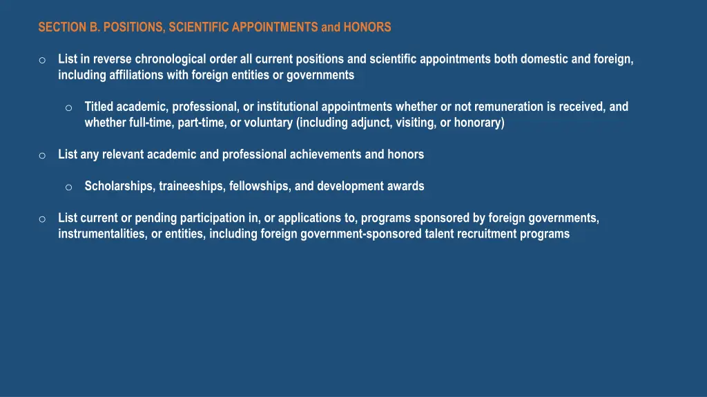 section b positions scientific appointments