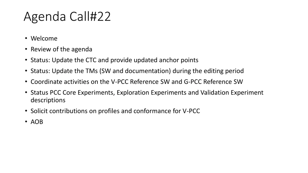 agenda call 22