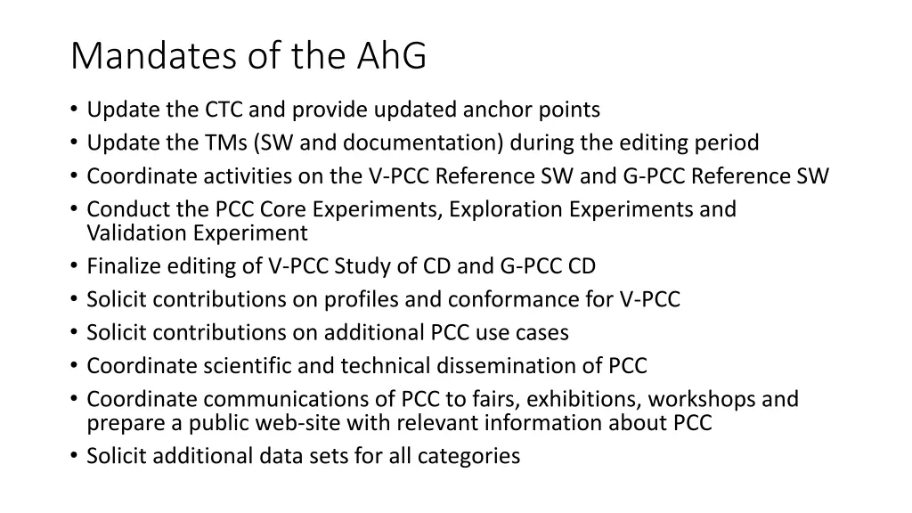 mandates of the ahg