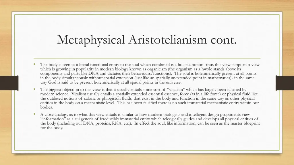 metaphysical aristotelianism cont