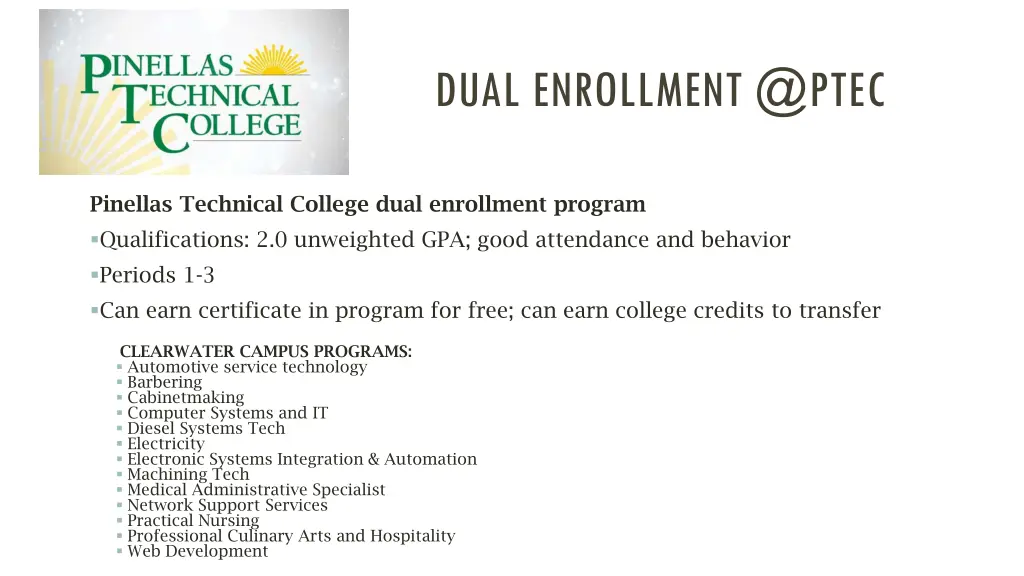 dual enrollment @ptec